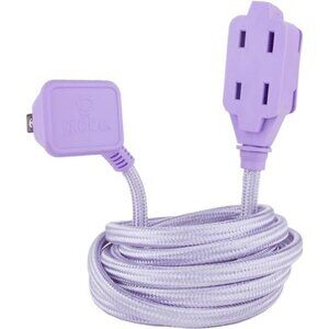 Fabric extension cord 9ft metallic purple with 3 outlets indoor right angle plug